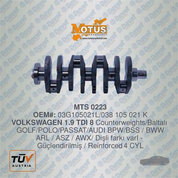 MOTUS 223 Krank Mili Volkswagen 1.9 Tdi - Guclendirilmis Superb-A4-A6  ####